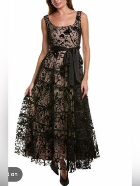 Scoop Neck Velvet Mesh/Lace A Line Gown - Taylor Dresses